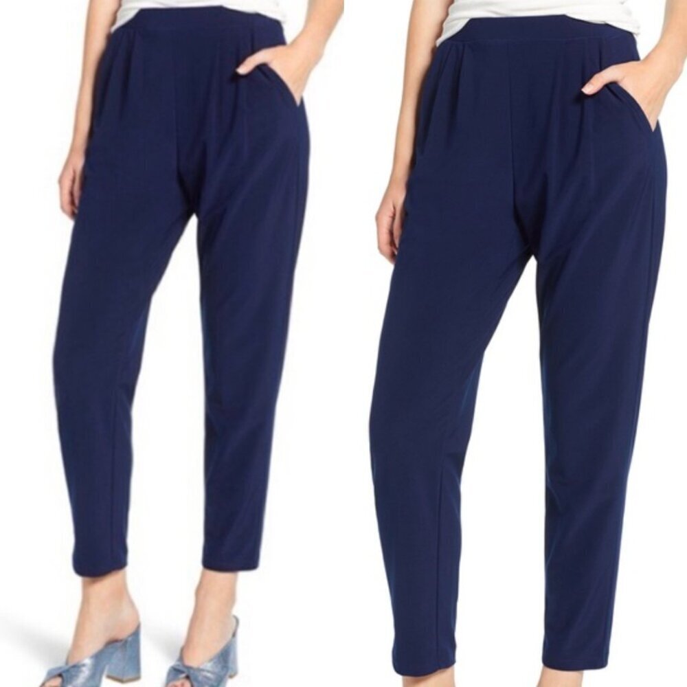 ☀️ NORDSTROM Leith Pleat Front Trousers Dark Navy Blue Business Casual Work XS